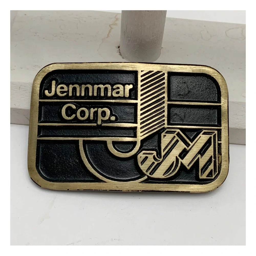 Jennmar Corp vintage rectangular belt buckle black gold Pennsylvania